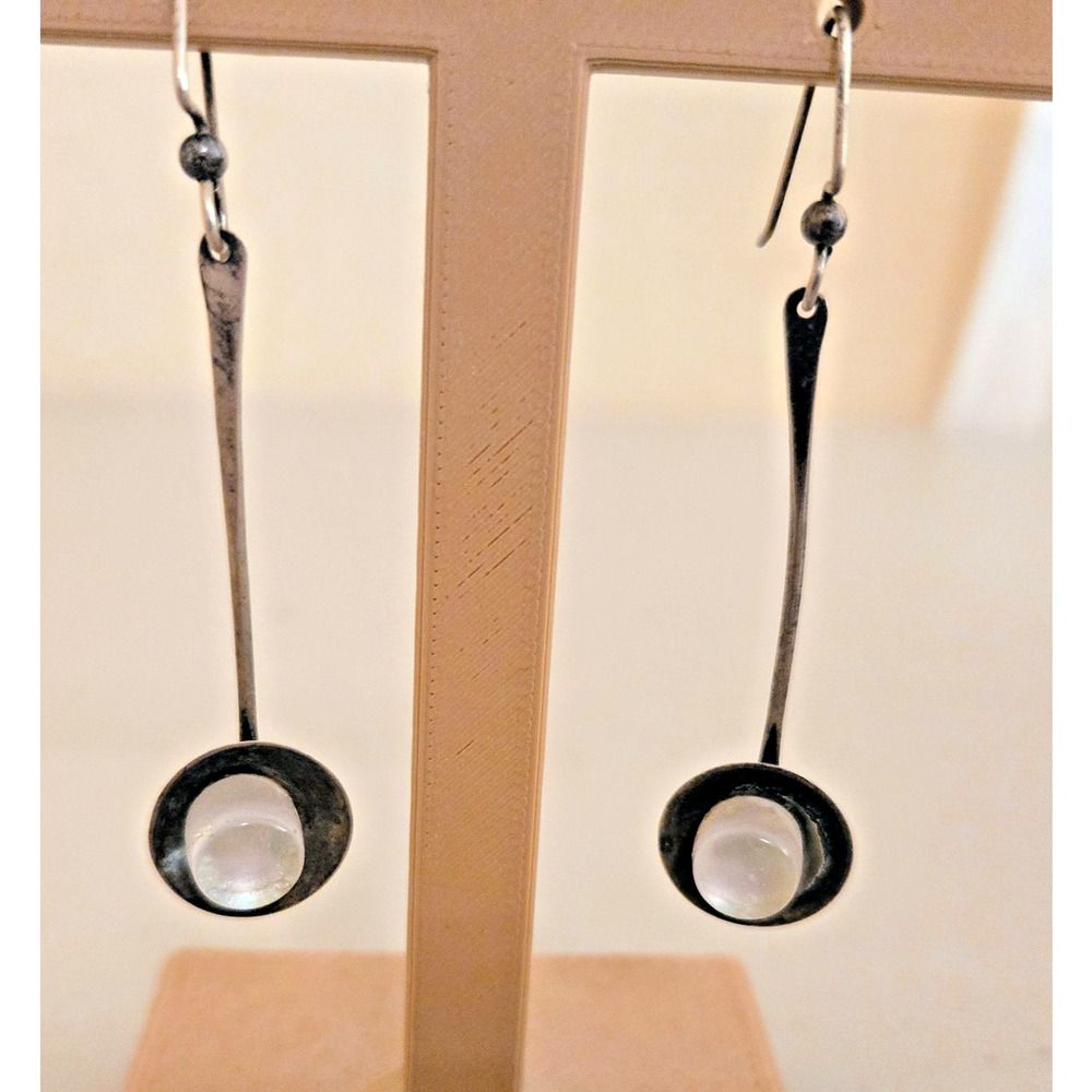 Handmade Sterling Silver Oxidized dichroic glass dangle earrings - Picture 7 of 9